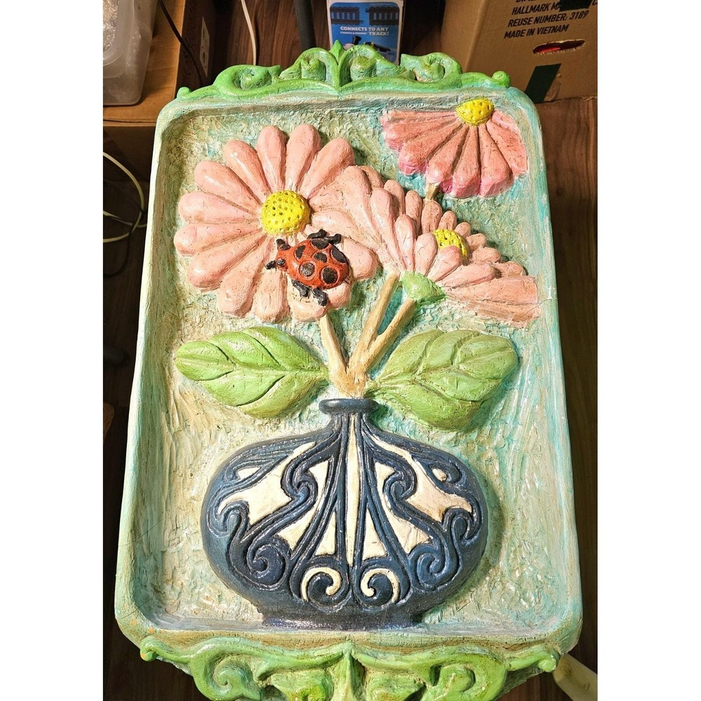1969 Vanguard Studios 3D Wall Plaque-Floral Design WITH Ladybug In Pink Flower!